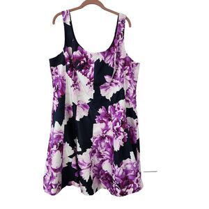 db Established 1962 Retro Navy Purple Floral Sleeveless Fit & Flare Dress Sz 20